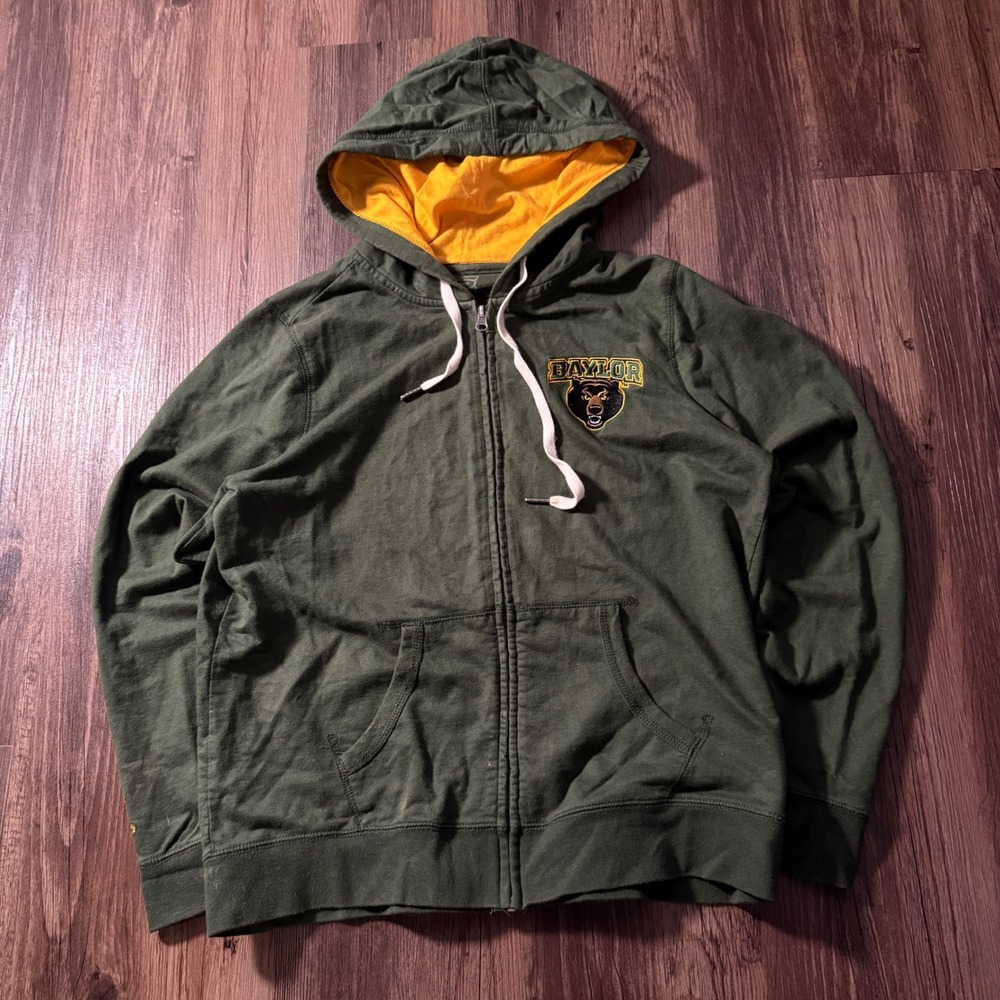 Baylor University Bears NCAA Full‎ Zip Hoodie Green Yellow Womens Large